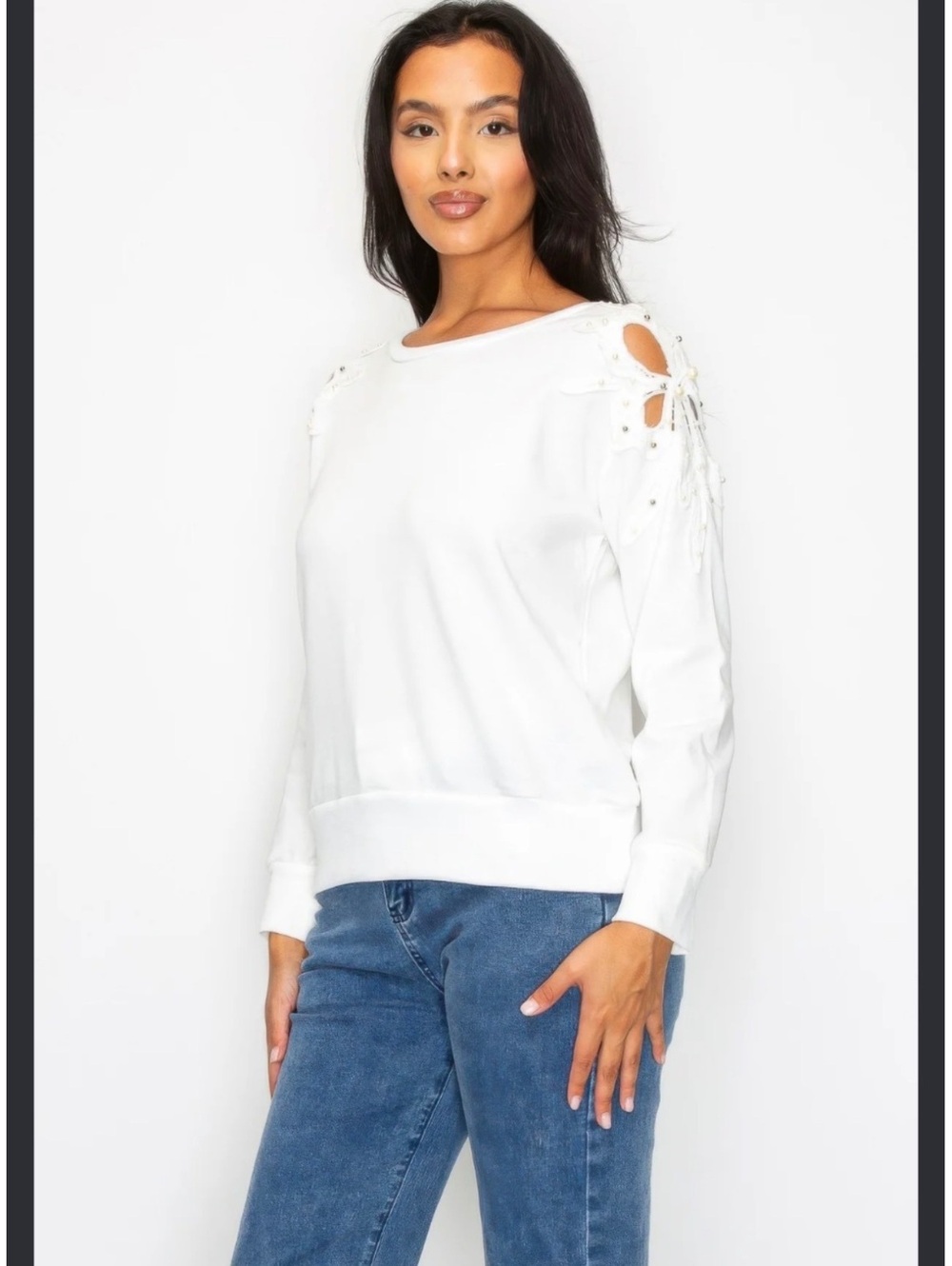 NWOT A.C.G. Los Angeles White Embellished Shoulder Sweatshirt